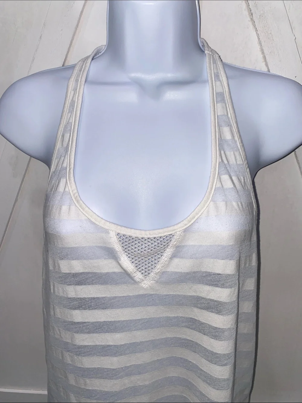 Alo Women's White Sheer Striped Racerback Tank Top Size Small